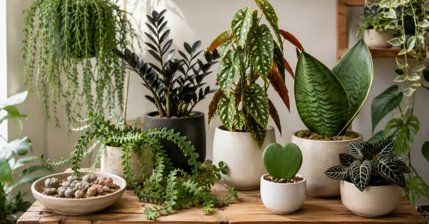 Indoor plant haven with rustic charm