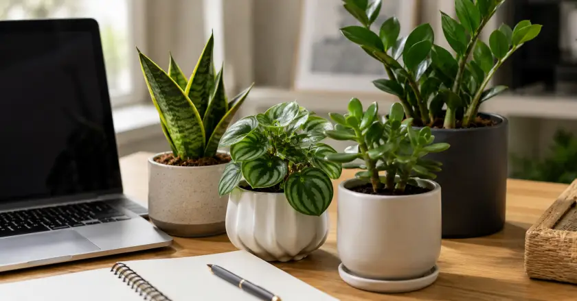 Improve Home Office with Plants: 15 Best Proven Ideas 3 Modern workspace with plants and laptop